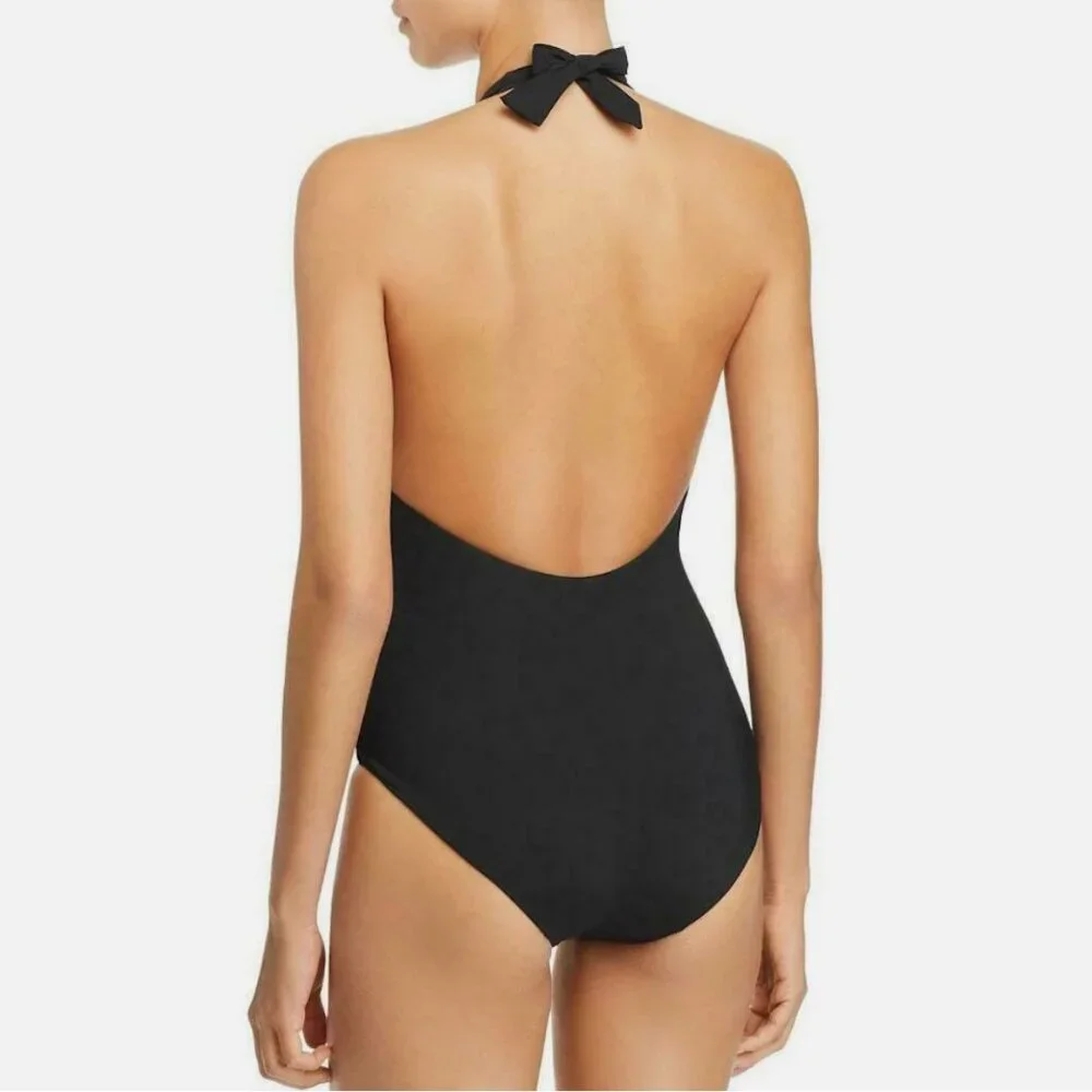 Red Carter Plunge Halter Ruched One Piece
